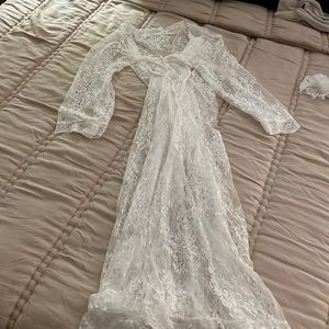 Long white lace bridal getting ready robe one size Amazon